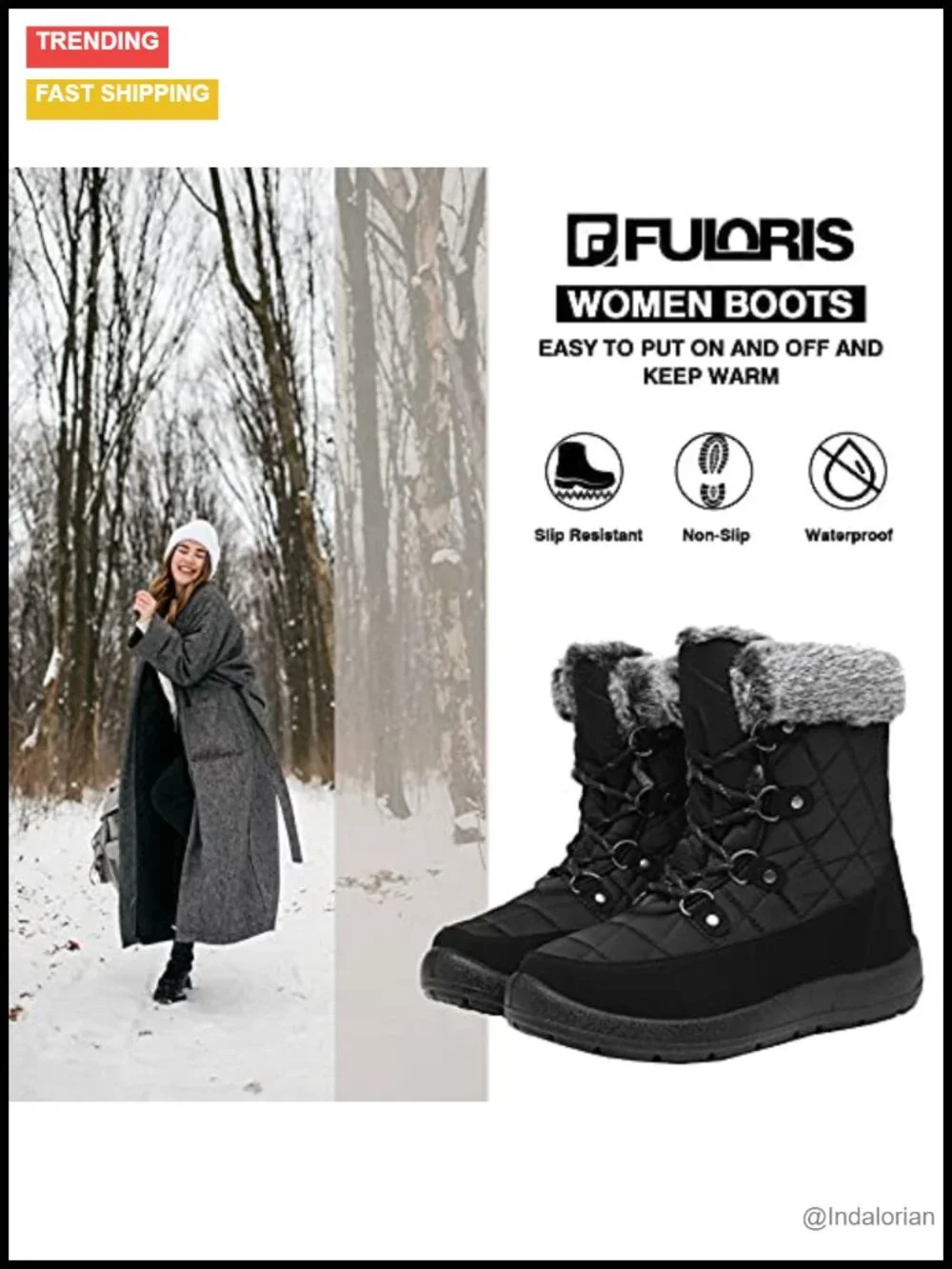 Waterproof Winter Snow Boots Warm Insulation Fur Lined Non Slip Mid-Calf